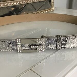 Guess Y2K Rhinestone and Silver Snakeskin Leather Belt